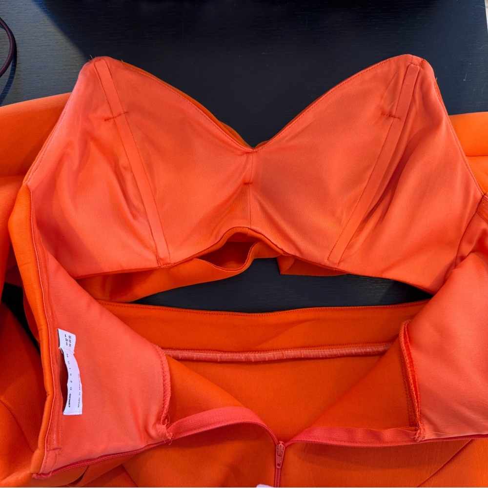 SOLD: ASOS Design Orange Off-Shoulder Midi Bodycon Dress Womens 8 Like New - Picture 7 of 7